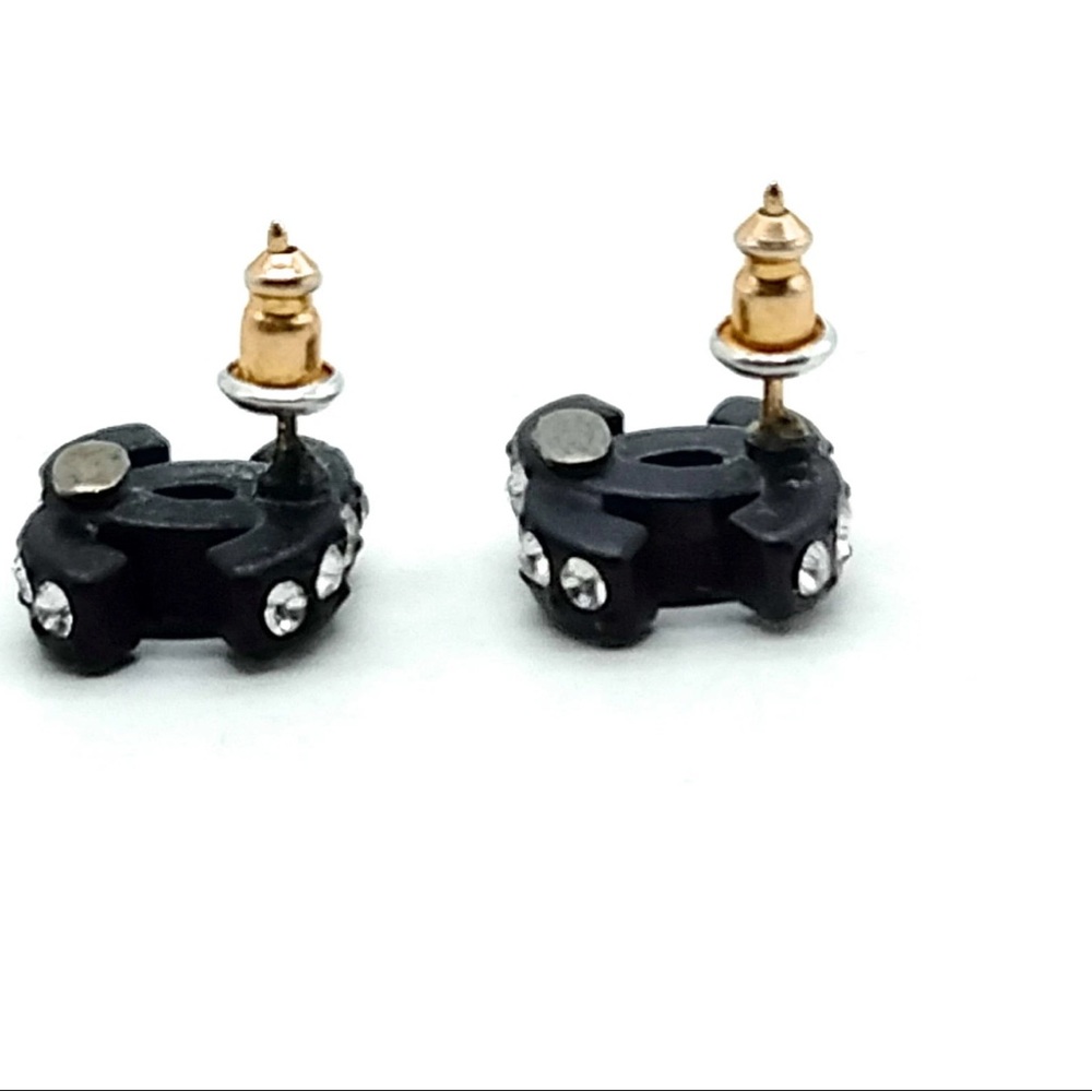 CHANEL Black and Silver Crystal Stud Pierced Earrings - Picture 3 of 7